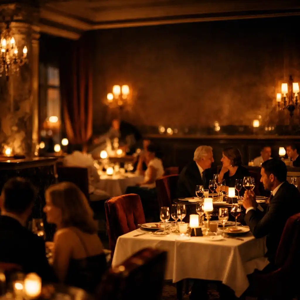 Eleganckie wnętrze restauracji wieczorem